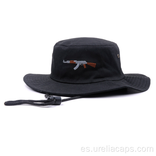 Sombrero de pescador bordado plano negro